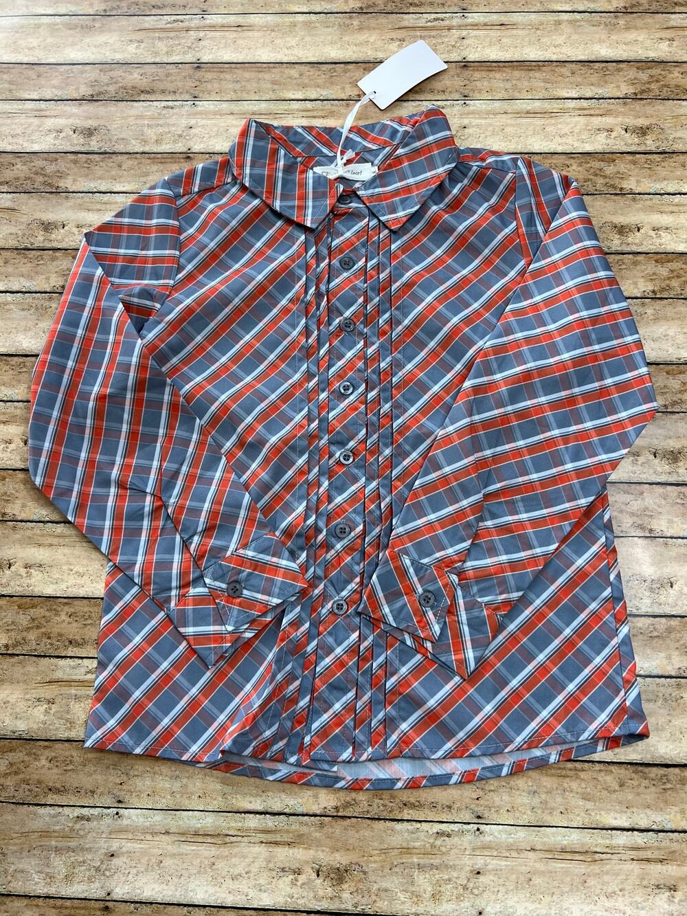 NWT My Three Sons by Evie's Closet Gray and Orange Plaid Button Up Shirt 8y